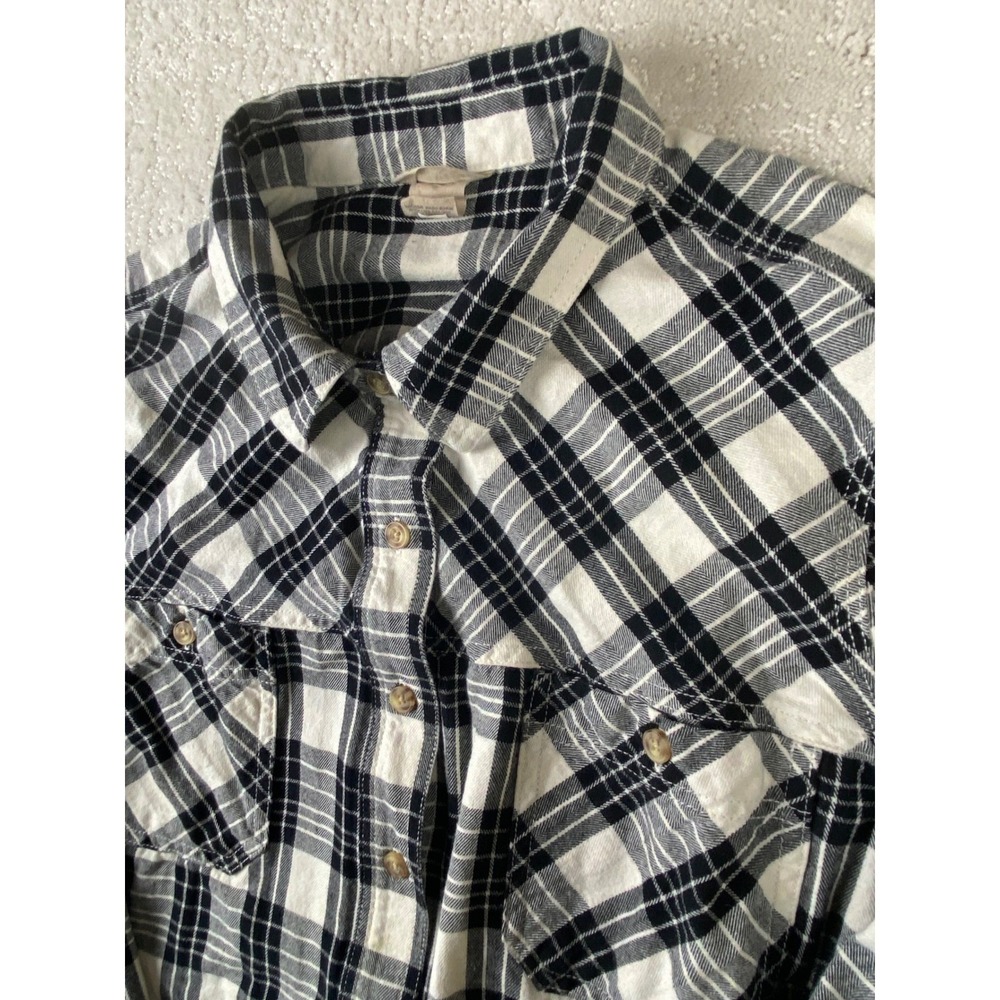 Duluth Trading Co Button Down Shirt Mens 3X Black White Plaid Flannel Gorpcore